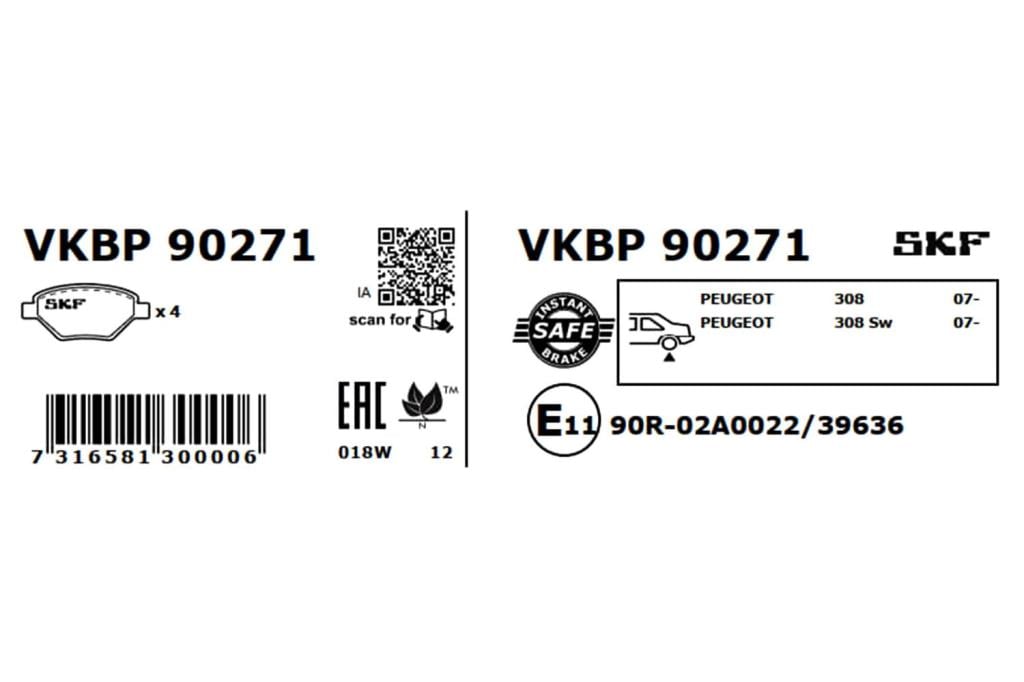 Jogo de 4 pastilhas de travão SKF ref. VKBP 90271